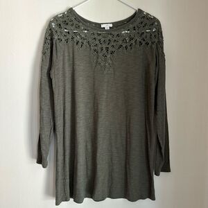 J. Jill Womens Tunic Size Sm Green Lace Round Neck Long Sleeve Top GUC